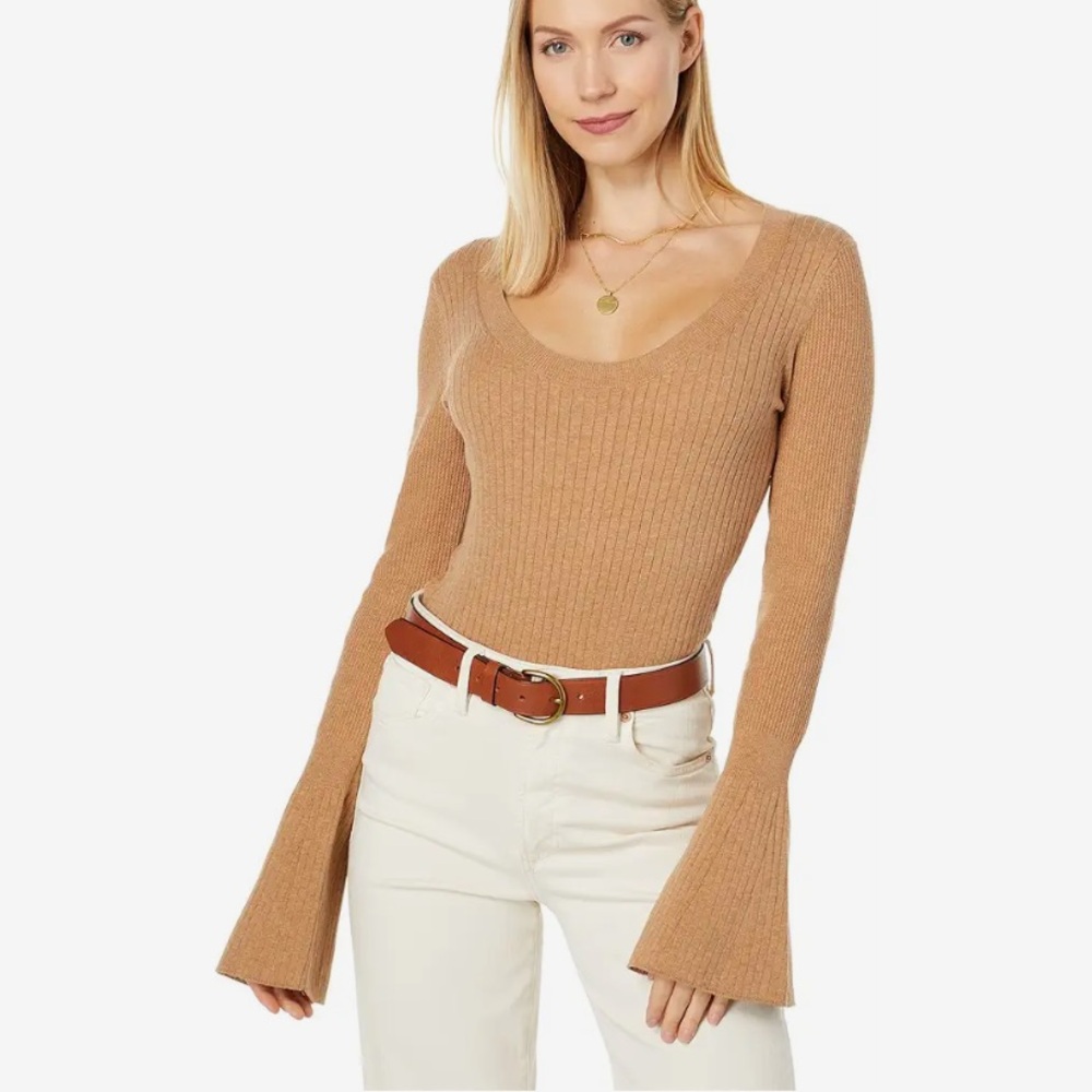 $199 PAIGE CAMEL BELL SLEEVE MIMI SWEATER BODYSUIT Small